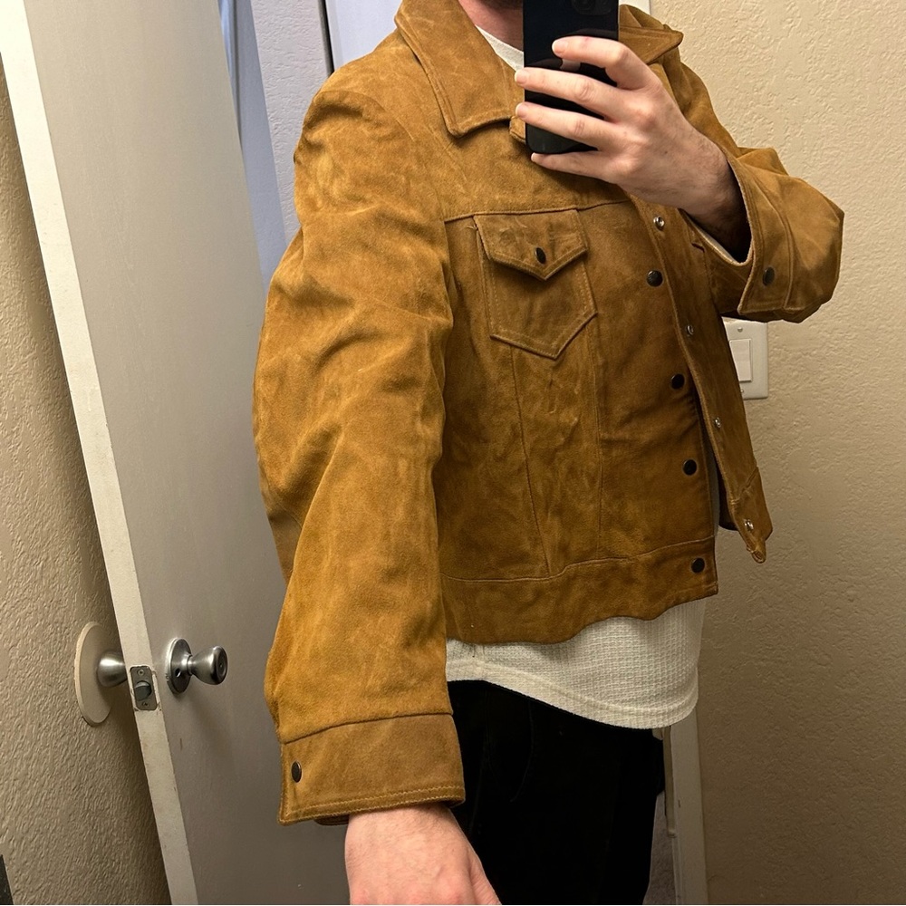 Vintage 60s/70s Gale-Sobel Sportswear Brown Suede Leather Trucker Jacket Size 52 - Picture 7 of 16